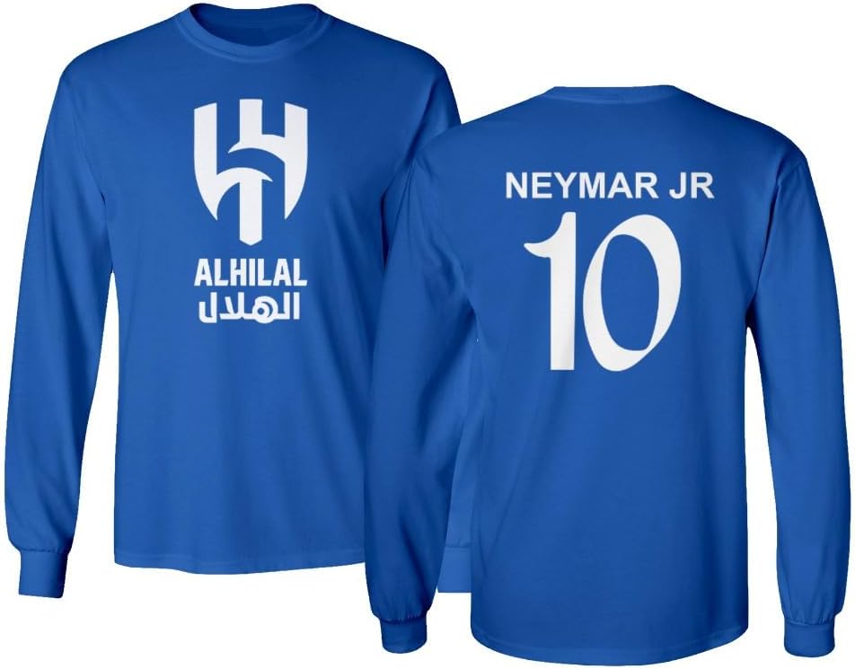 Neymar Jr. #10 Al Hilal Soccer Star Jersey Style Long Sleeve T-Shirt (Royal, Large)