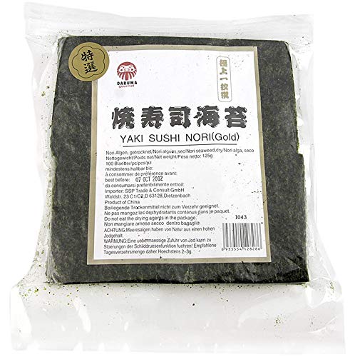 Yakinori - Hojas de algas secas tostadas (125 g, 100 hojas), color dorado