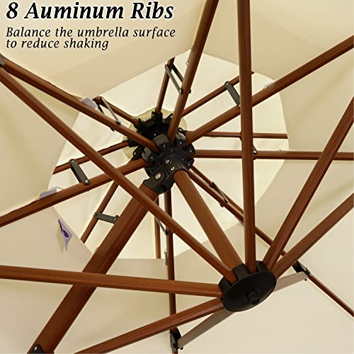 Purple Leaf 10' X 13' Double Top Deluxe Wood Pattern Rectangle Patio Umbrella Offset Hanging Umbrella Outdoor Market Umbrella Garden Umbrella, Cream #TOP6