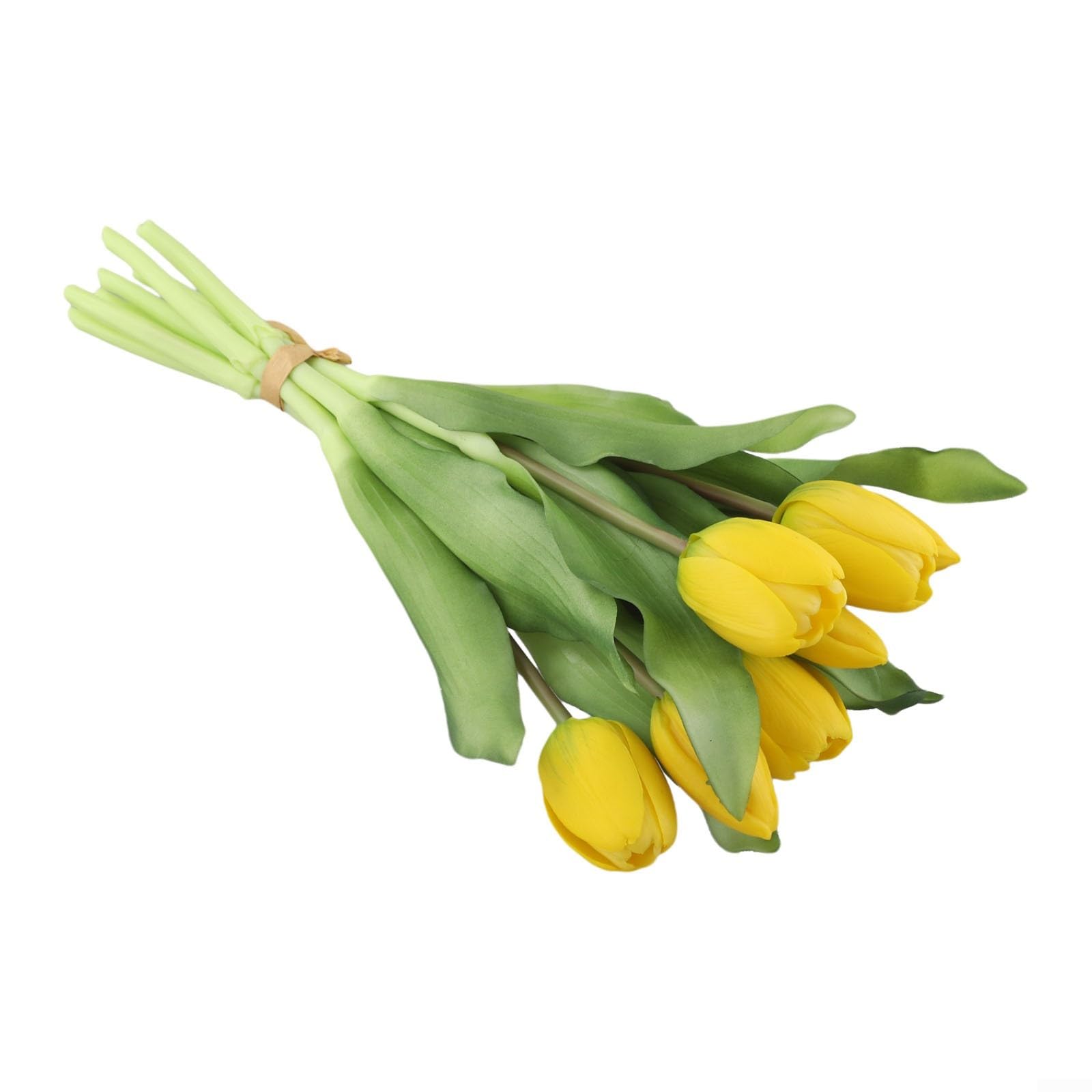 Ramo de tulipanes artificiales, flores falsas de tacto real, material de poliuretano, 7 tallos por paquete, 13 pulgadas de largo, para centro de mesa de boda, decoración de oficina en casa (amarillo)