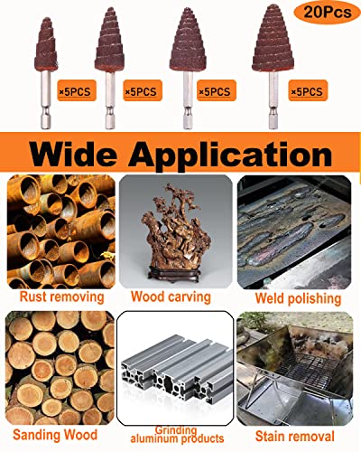 Shitime 20 Pack Flap Wheels, 1/4" Hex Shank Cone Shape Abrasive Sandpaper Aluminum Oxide For Grinding And Polishing 80 Grit #TOP5