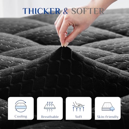 Dual Layer 3 Inch Memory Foam Mattress Topper California King Size, 2 Inch Gel Memory Foam Plus 1 Inch Cooling Pillow Top Mattress Pad Cover, with 8-21 Inch Deep Pocket, Black