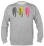 Unisexe (taille homme) Finest Prints Sweat-shirt unisexe à trois couleurs avec éléphants, gris, L