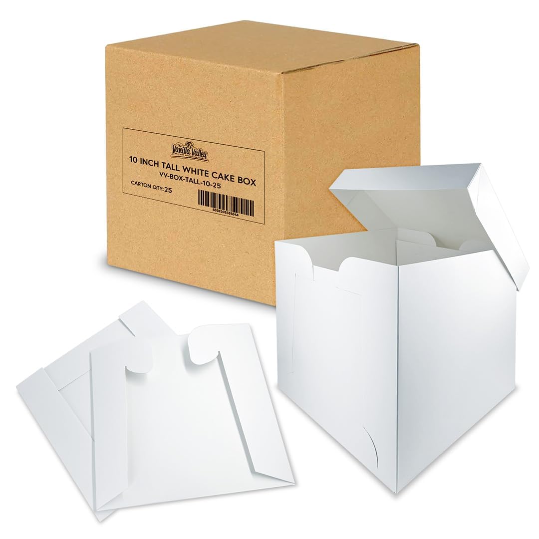The Vanilla Valley Tall White Cake Box 10" x 10" x 10" - BOX OF 25