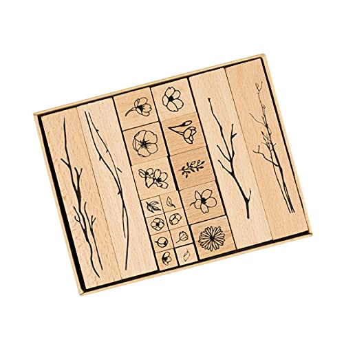 20Pcs Vintage Wooden Mounted Rubber Stamps Plant And Flower Decorative Wood Rubber Stamp Set For Art And Diy Craft Card Letter Making Scrapbooking #TOP3