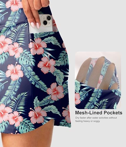 Image of SANTINY Women's 17'' Long Swim Skirt with Pockets High Waisted Modest Tummy Control Swimsuit Skirt Bathing Suit Bottoms
