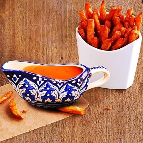 Blue Pottery Gravy Boat, Handcrafted Decorative Sauce Holder. 9cm, 12 cm. Unique Gift idea. Home Decor… (1)