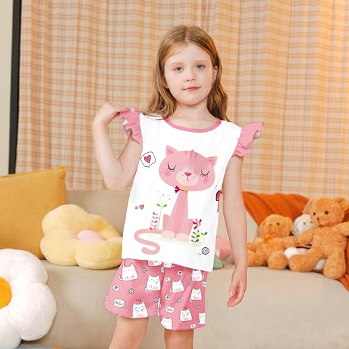 LQSZ Girls Pajamas Set Kids 4 Piece Summer Flutter Sleepwear Toddler Short Sleeves PJs Pajama for 3-10 Years3