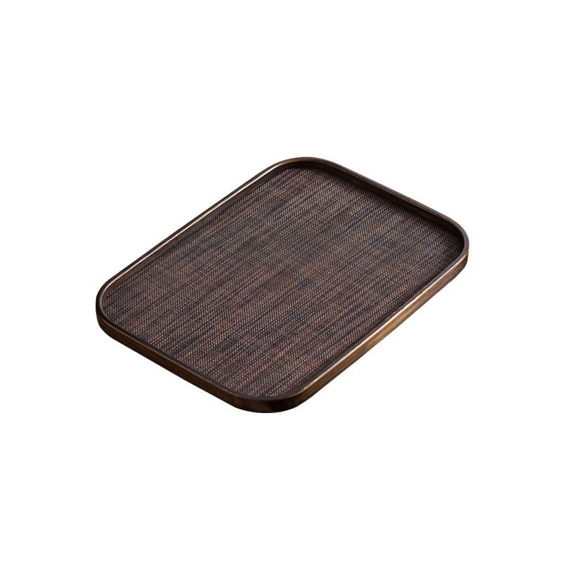 Bandeja Bandeja Rectangular Retro China, Bandeja de té Redonda, Estera Tejida, Bandeja de té seco, Bandeja de té Zen, Bandeja de postres Bandejas para Servir Comida(E)