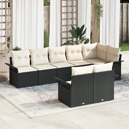 ZQQLVOO Ensemble canapé de jardin, 8 pièces, avec coussins, noir, en polyrotin, modulaire, pour jardin, relaxation, terrasse