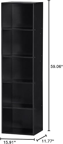 Miniatura 3 de Hodedah Import Librería con 5 estantes, color negro