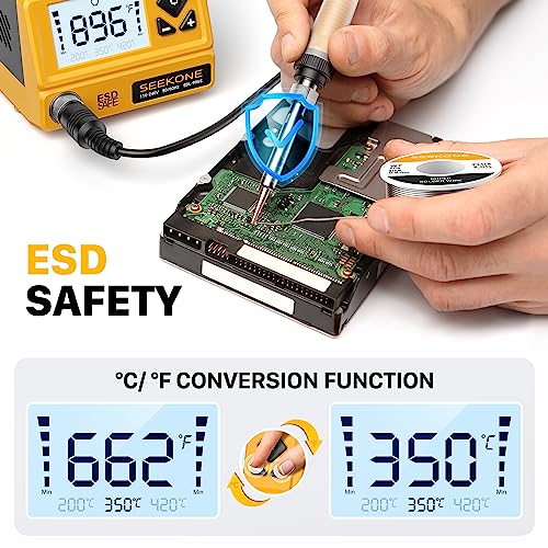 Seekone 60W Soldering Station 356°F To 896°F Soldering Iron Station With 5 Extra Iron Tips, Esd Safe, 3 Preset Channels, °C/ºf Conversion, Auto Sleep, Calibration Support & Power-On Memory #TOP3