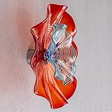 Vcozar Hand Blown Art Glass Wall,Murano Double Glass Modern Decor Platter for Wall, Orange Red Decorative Plate Panels for Foyer, Hallway, Living Room, Dining room, Bedroom