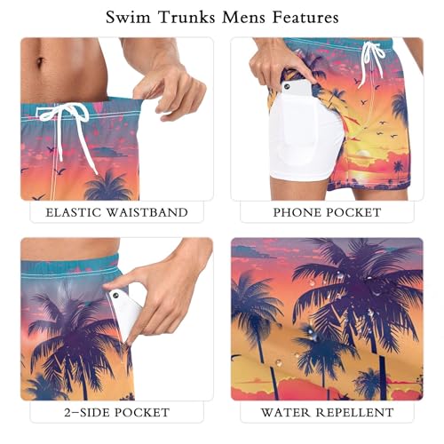xigua Sunset with Palm Trees Mens Swim Trunks with Liner, 5 inch Quick Dry Mens Boardshorts for Beach3