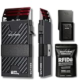 WUTARG Tarjetero Hombre RFID Cartera Slim Metálica, 12 Tarjetas - Aluminio 6061 (Carbon Black)