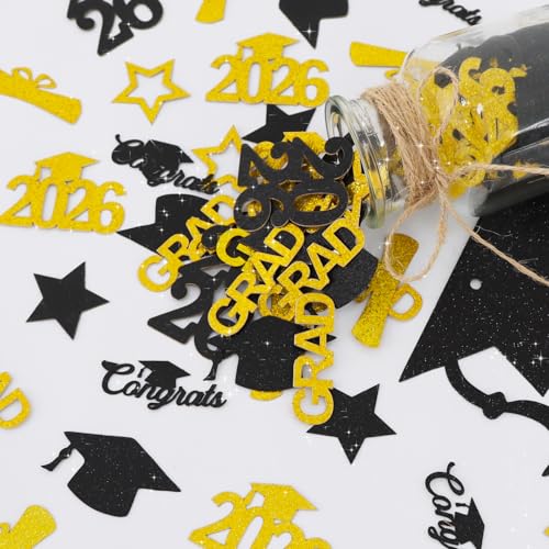 Image of 300Pcs Gold and Black Graduation Table Confetti with Caps 2026,Congrats Grad Confetti 2026 Decorations, Perfect for 2026 Graduation Party Decor, Class Of 2026 Celebration Supplies
