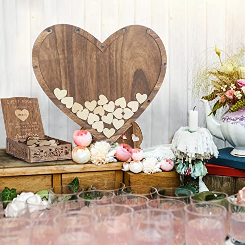 Wedding Heart Guest Book Alternative: Wooden Guestbook Frame Rustic Drop Box With Two Pens For Baby Bridal Shower Birthday Party Reception - Wedding Books For Guests To Sign With 88Pcs Wood Hearts #TOP1