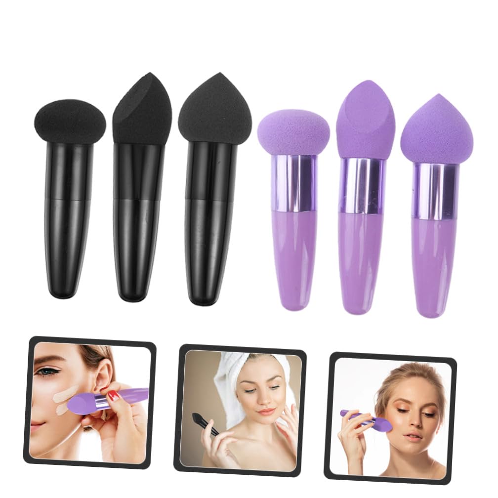 Set 6 Pezzi Penne Spugna Make Up Portatili Lattice | Nero e Porpora, Forma a Penna Manico, Uso Quotidiano per Cosmetici e Applicazione Morbida