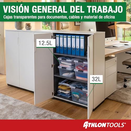 Miniatura 9 de Athlon Tools 4 Cajas De Almacenamiento De 12.5 L Con Tapa, Aptas Para Alimentos, Clips De Cierre, Caja De Plástico 100 Transparente, Cajas De Ropa Apilables