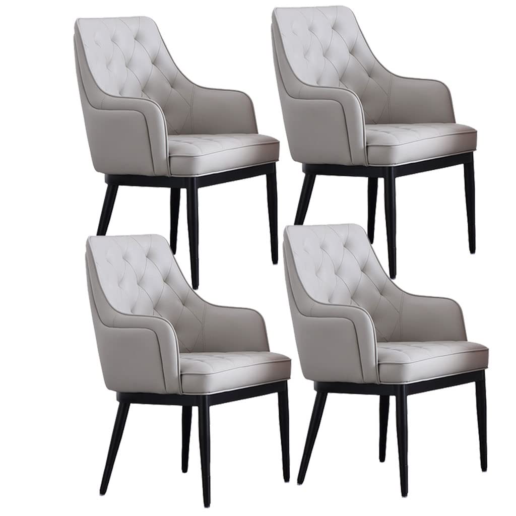 Juego de 4 sillas de comedor modernas tapizadas con respaldo alto, de piel sintética de napa, asiento suave para sala de estar y cocina, patas de acero al carbono, color azul
