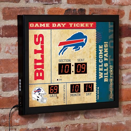 NFL Buffalo Bills Scoreboard Digital Wall Clock with Bluetooth Speaker, Vintage Wall Decor for Sports Man Cave, Game Rooms, Gift for Football Fans