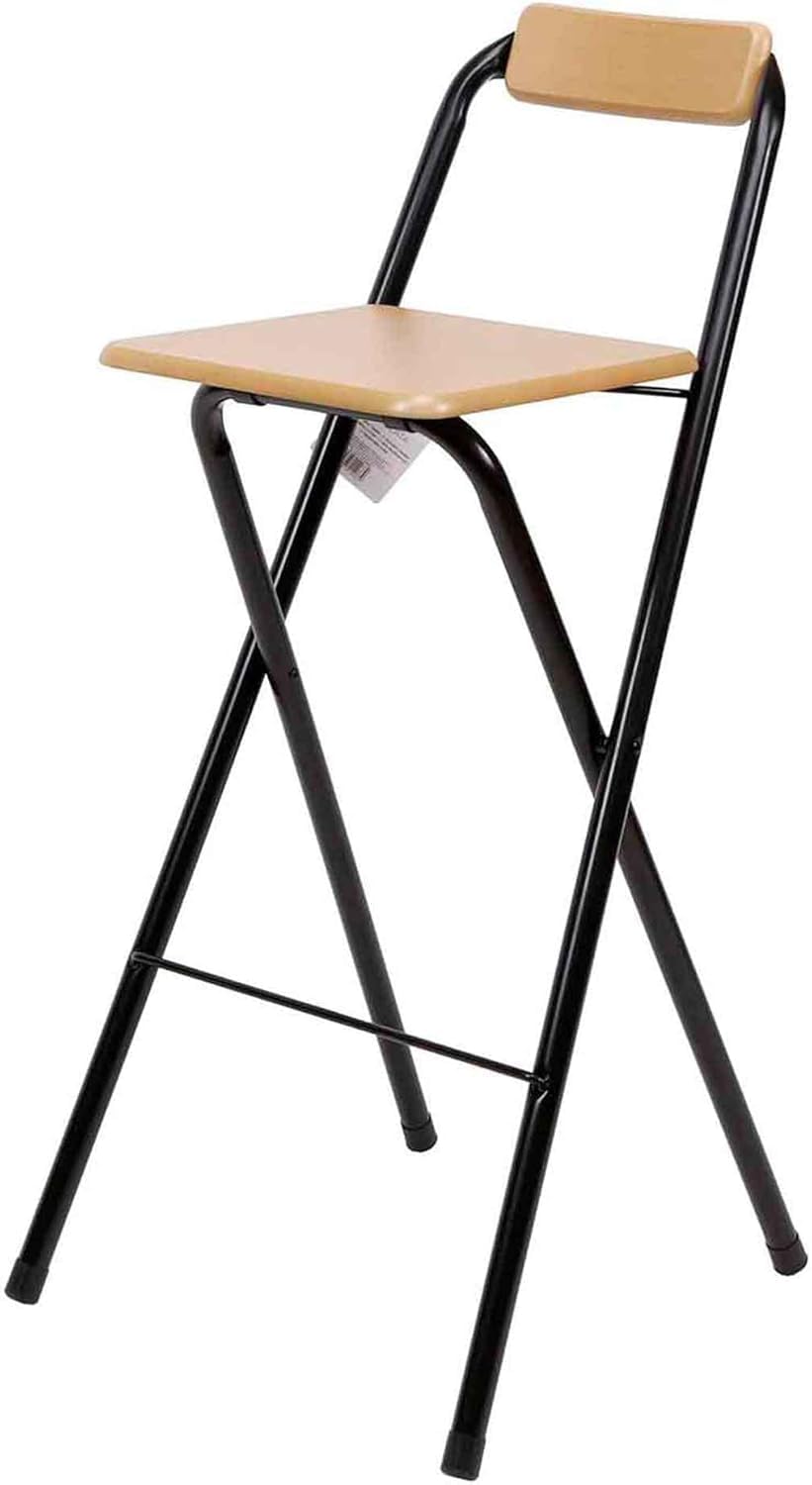 Taburete Plegable para Cocina, Salón, Comedor y Restaurante. Silla Alta de Metal Estable, Resistente y Cómoda con Respaldo y Reposapiés. (1, Natural)