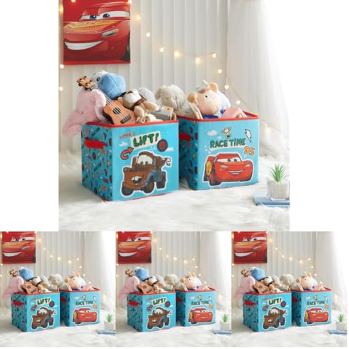Image of Idea Nuova Disney Cars Storage Cubes, Set of 2 Durable 10 inchx10 inchx10 inch Fabric Bins with Handles, Lightning McQueen Organizer Boxes for Kids' Toys, Clothes & Room Decor, (Pack of 4)