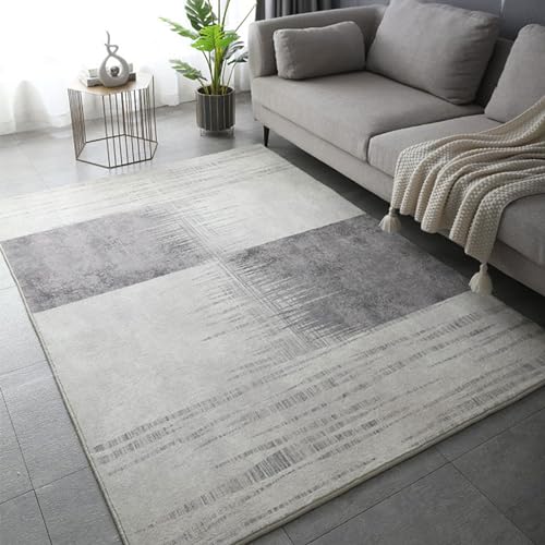 Tapis abstrait gris salon doux et élégant grand format moderne - 2
