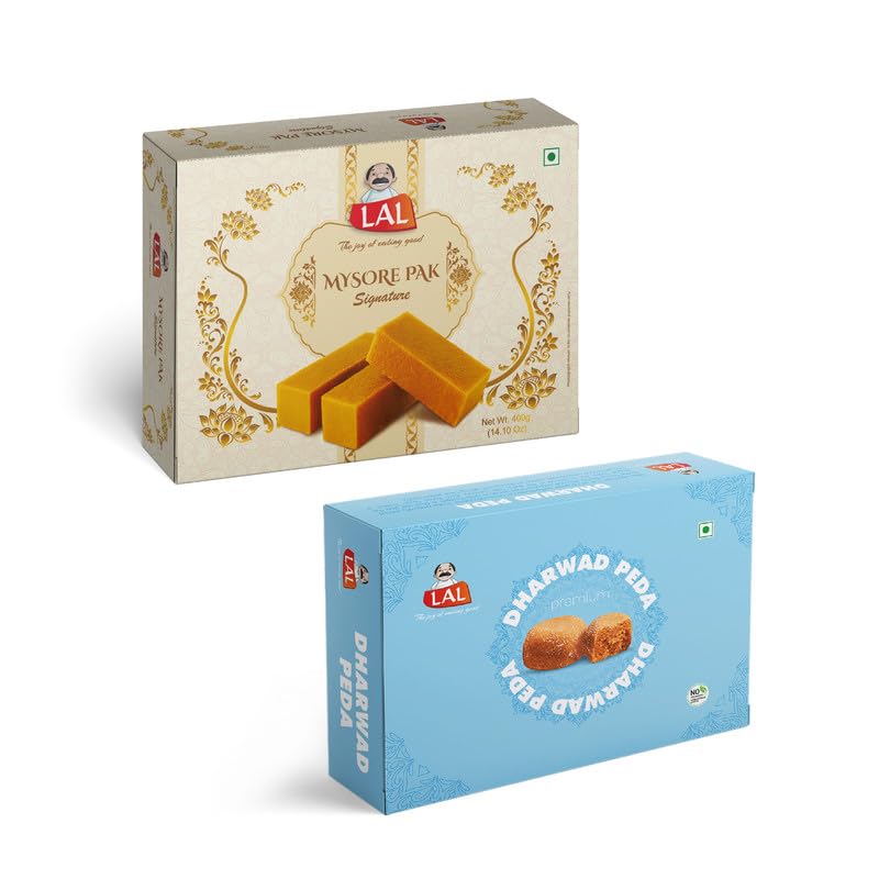 Lal Sweets Combo Pack of Mysore Pak Signature 400g and Dharwad Peda 400g Gift Pack | Gift Hamper | Festive Sweets | Desi Cow Ghee Sweet | Gift Box | (B0839G29W4) Amazon Price History, Amazon Price Tracker