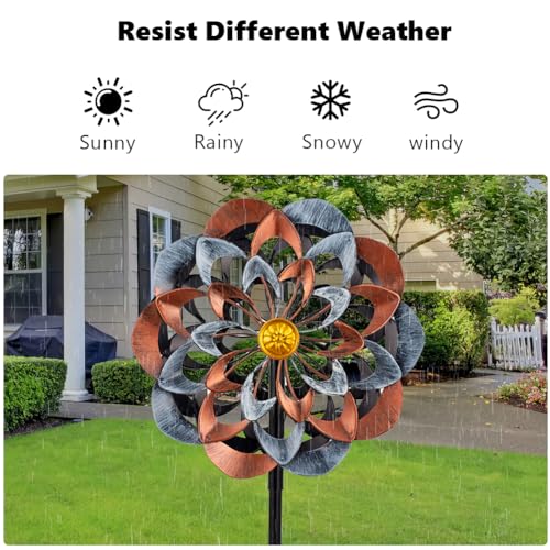 VEWOGARDEN 360° Outdoor Metal Wind Spinners Kinetic Wind Sculptures & Spinners for Yard Garden Lawn Patio Decorations, Gray & Bronze - Thumbnail 5