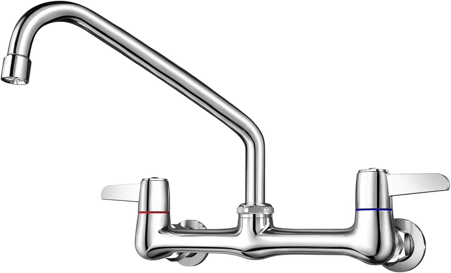 Commercial Sink Faucet with 10 Inch Swivel Spout - Wall Mount Faucet 8 Inch Center - Wall Mounted Kitchen Faucet - Ideal for Commercial Use - High Water Flow