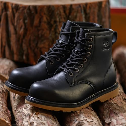 Image of Steel Toe Classic Work Boots For Men,Industrial & Construction Fashion Durable Hiking Safety Shoes 6'' Puncture-proof Footwear Insulated