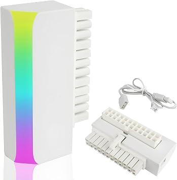 ATX 24-pin 90 Degree Power Connector Adapter 5V 3 Pin ARGB Rainbow Female to Male Power Adapter for Computer Motherboard ATX Power Supply- White