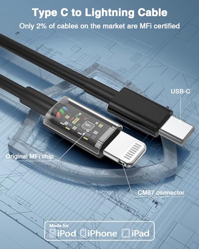 Image of Susnwere USB C to Lightning Cable (2pack 6ft), Apple MFi Certified iPhone Fast Charger 2m, Power Delivery Original Type C Charging Cord for Apple iPhone 13 /12 /11 Pro /11 /XS MAX /XR /8 /7 /6s Plus,iPad