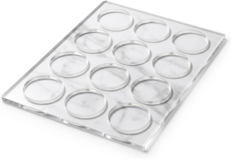 Acrylic Template,Acrylic Cookie Mold Tray 1/4" Thick,12 Round Cutouts Template for Uniform Batch Baking,Clear Precision Cutting Guide for Cookies, Fondant & Cold Desserts (14.5''x11'')