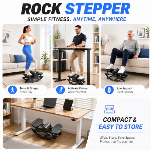 Image of Rock Stepper - Steppers for Exercise at Home, Portable Stepper Side to Side with Digital Display & Resistance Bands, 330 LBS Capacity Full Body Workout Low-Impact Knee-Friendly 3D Stair Stepper