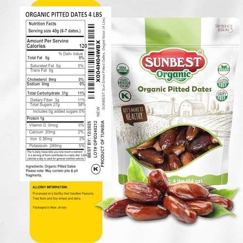 Sunbest Natural Deglet Noor Organic Dates, 4 lbs – Pitted & Whole – Bulk Dried Fruit Snack For Kids & Adults – Naturally Sweet For Baking & Cooking – Chewy, Fiber Rich, Kosher & No Sugar Added (64 oz) - Image 3