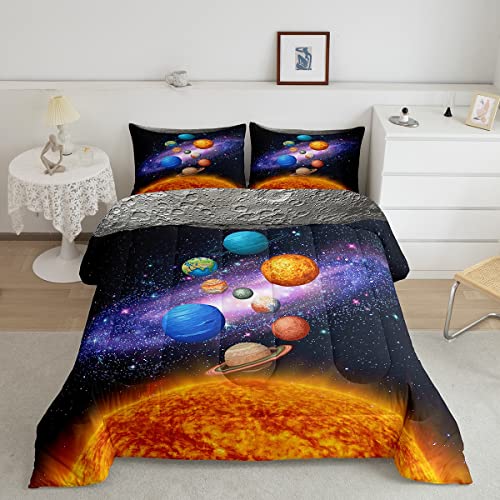 Erosebridal Universe Galaxy Comforter Set for Girls Boys Kids Galaxy Bedding Set,Teens Planet Earth Stars Outer Space Duvet Insert Twin Size with 1 Comforter 1 Pillowcase
