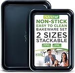 NutriChef Baking Pans Set - 2-Pack Non-Stick Cookie Sheet Bakeware, Durable Food-Grade Metal, Easy-to-Clean Oven Trays, Dishwasher Safe, Stain-Resistant, Fits Toaster & Convection Oven (Blue Diamond)