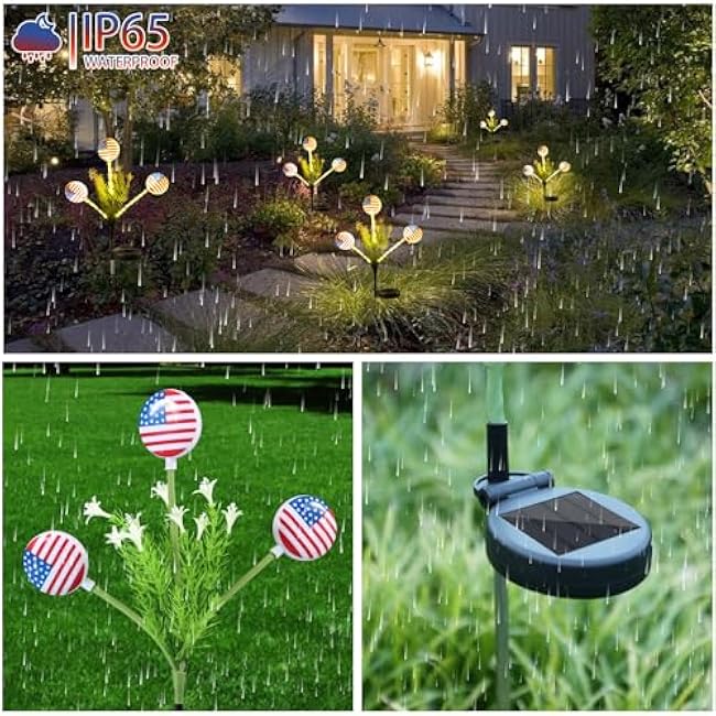 Solar Lights Outdoor Waterproof, 2 Pack American Flag Garden Lights for Yard,Garden,Patio,Pathway Decoration, Landscape Ambient Lighting for Festival,Holiday,Party,Christmas Gifts New Year Decorations