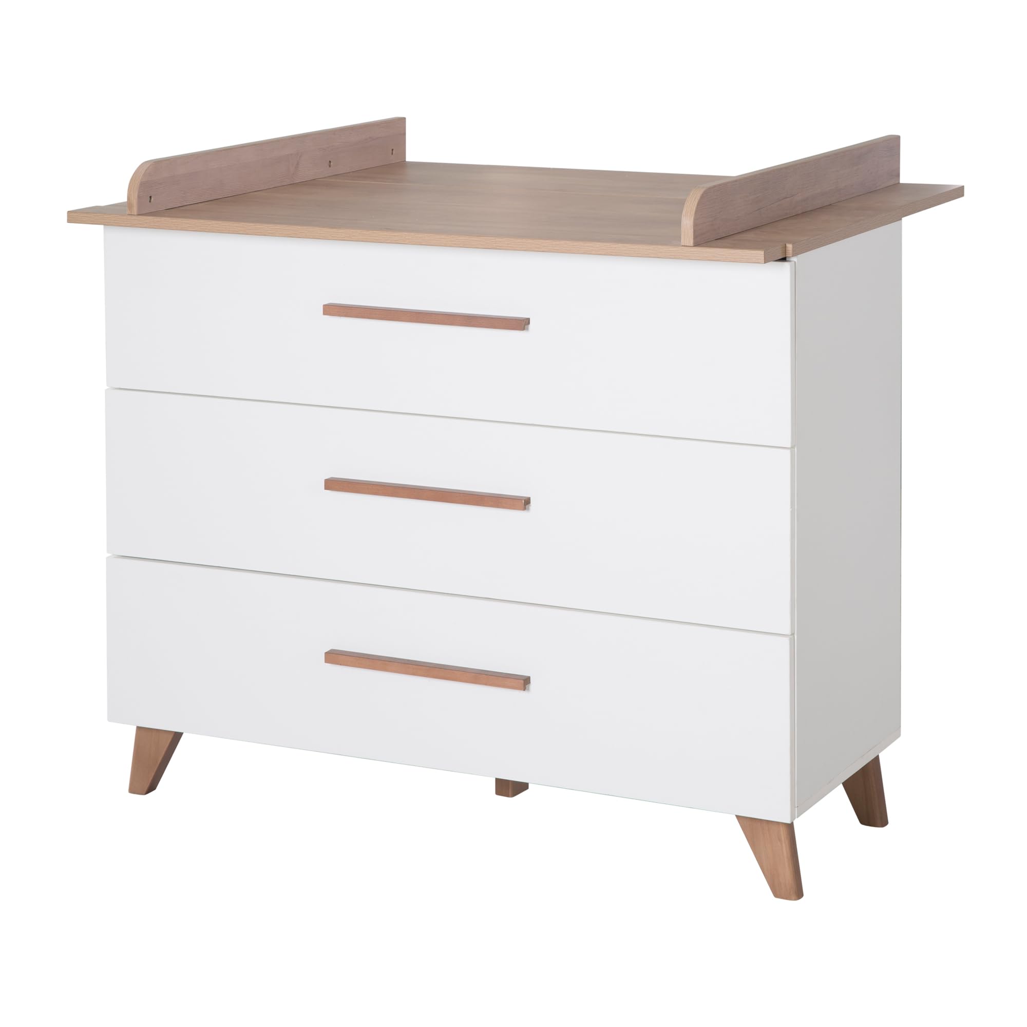 roba Set per cameretta bambini 3 pezzi Lettino 70x140 cm convertibile fasciatoio 3 cassetti armadio bambini Maniglie piedi legno massello Bianco rovere scuro