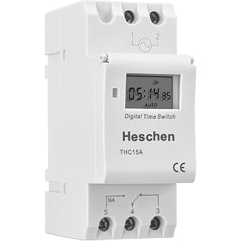 Heschen Digital LCD Power Weekly Programmable Timer Relay Switch THC15A 16Amp SPST 35mm DIN Rail DC12V
