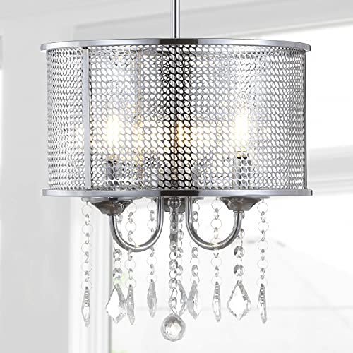 JONATHAN Y JYL7465A Avah 13 Metal/Crystal Adjustable LED Drop Pendant, Glam,Contemporary for Kitchen, Living Room, Chrome