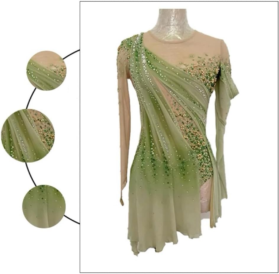 Costume Backless Ice Skating Leotard Dress for Girl Figure Skating Competition Suit Beaded Roller Skirt