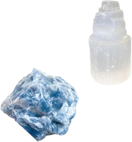 Miniatura 1 de Mineralist Colección de piedras curativas, torre de selenita de alta energía de 2 pulgadas y calcita azul, cristal espiritual decorativo, trozo