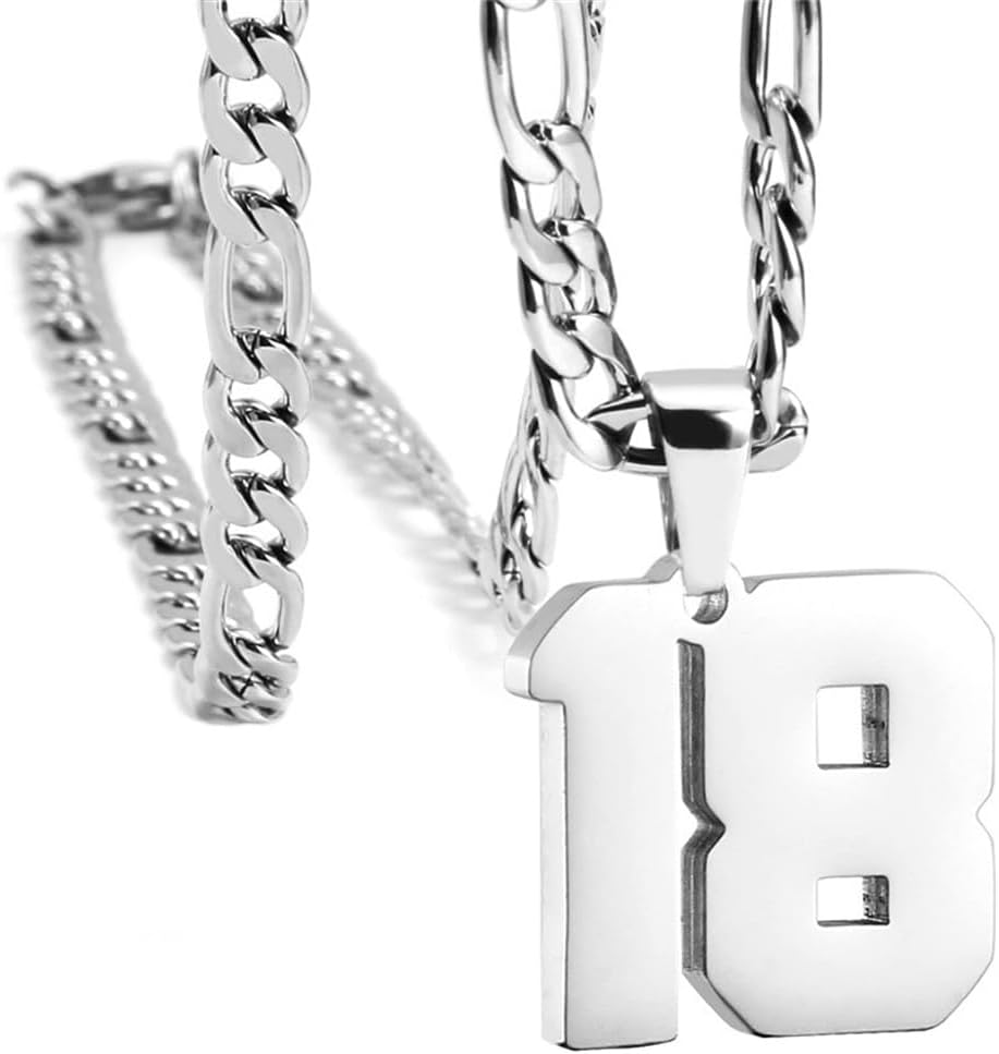 HIJONES Men's Stainless Steel Basketball Soccer Baseball Team Number Pendant Chunky Chain Sport Necklace