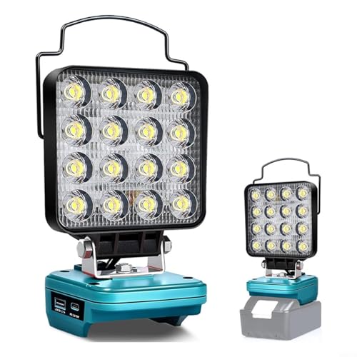 Tidgel Luz de trabajo de 16 LED con 1800 lúmenes, compatible con batería BL1860, foco giratorio de 360°, impermeable IP65