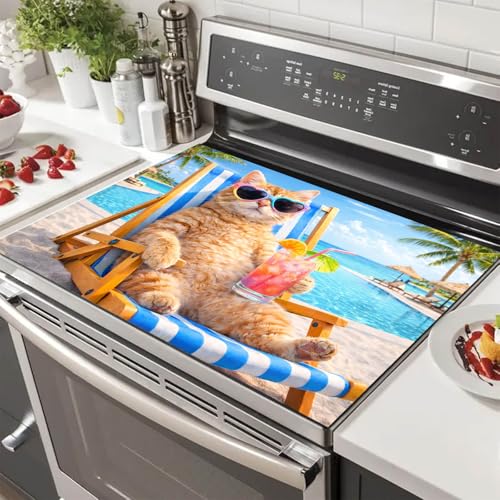 Image of HOMETITUTE Summer Stove Top Cover 28x20 Beach Cat Lounger Heat Resistant