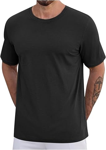 Mens Crew Neck Shirts Classic Casual Soft Daily Summer Tops