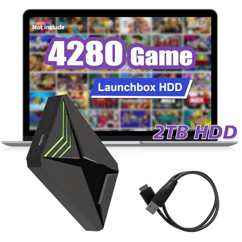 2TB Retro Game Console HDD with 4280 Plug & Play Video Games, 17 Game Emulator Console, Launchbox HDD Compatible with Win 8.1/10/11, SATA 3 to USB 3, 128MB Cache, Retro Gaming Hard Drive for PC/Laptop